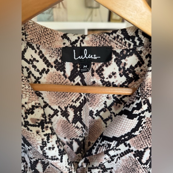 Lulus Beige Snake Print Collared Midi Dress - Picture 4 of 5